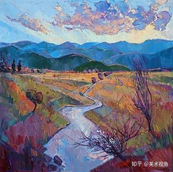 富有纹理表现力和强烈色彩的抽象派风景画
