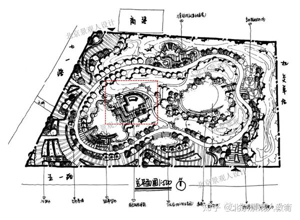 1)确定植物种植设计区域 应选择平面图中重点设计的区域,或者植物