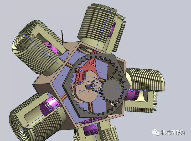 发动机电机5缸星形发动机演示结构模型3d图纸solidworks设计附igs