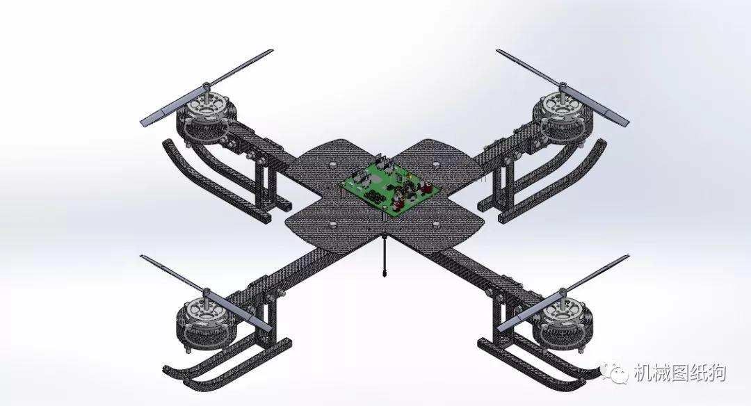 【飞行模型】带电路板的四轴飞行器图纸 solidworks设计