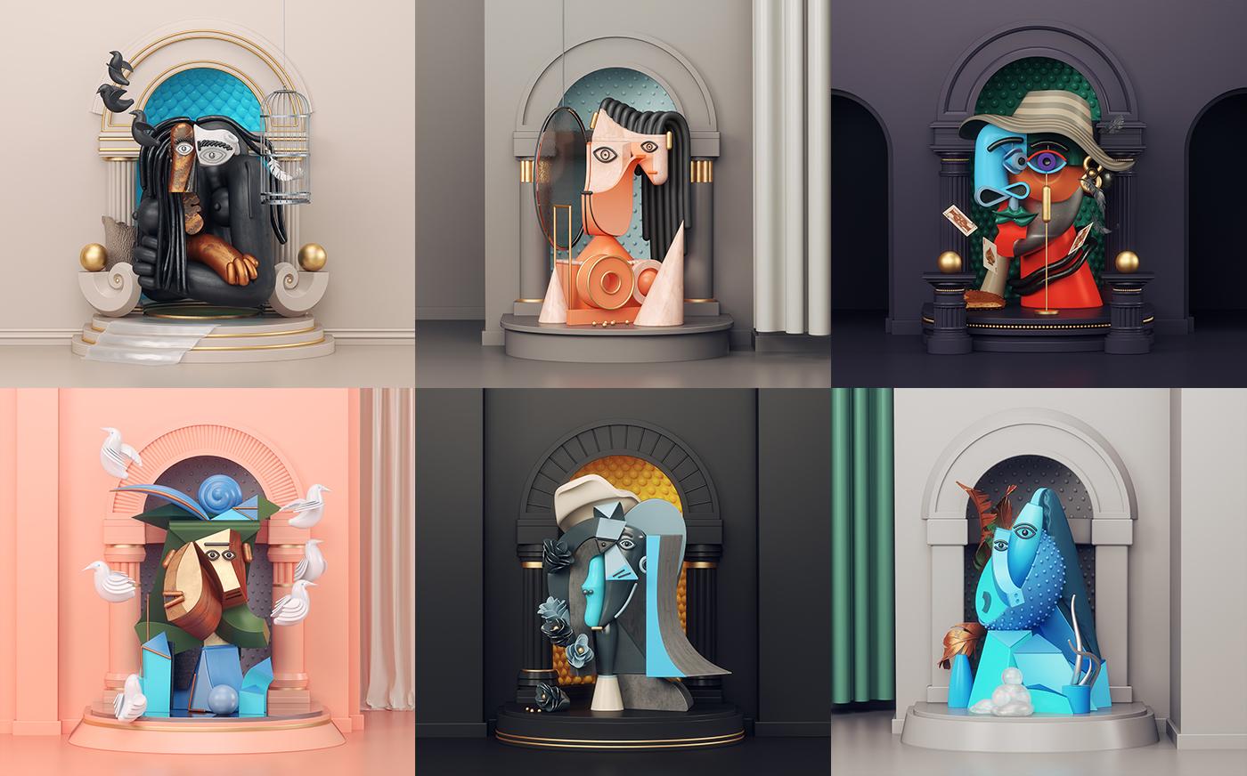 3d插画师奥马尔阿克尔致敬毕加索献出一份谦卑的献礼
