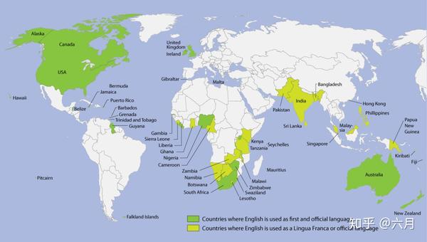 全球使用英语的国家和地区分布