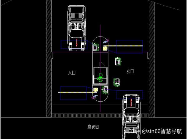 包含一进一出车场拓扑图,出入口车场安装示意图,小安全岛出入口图等