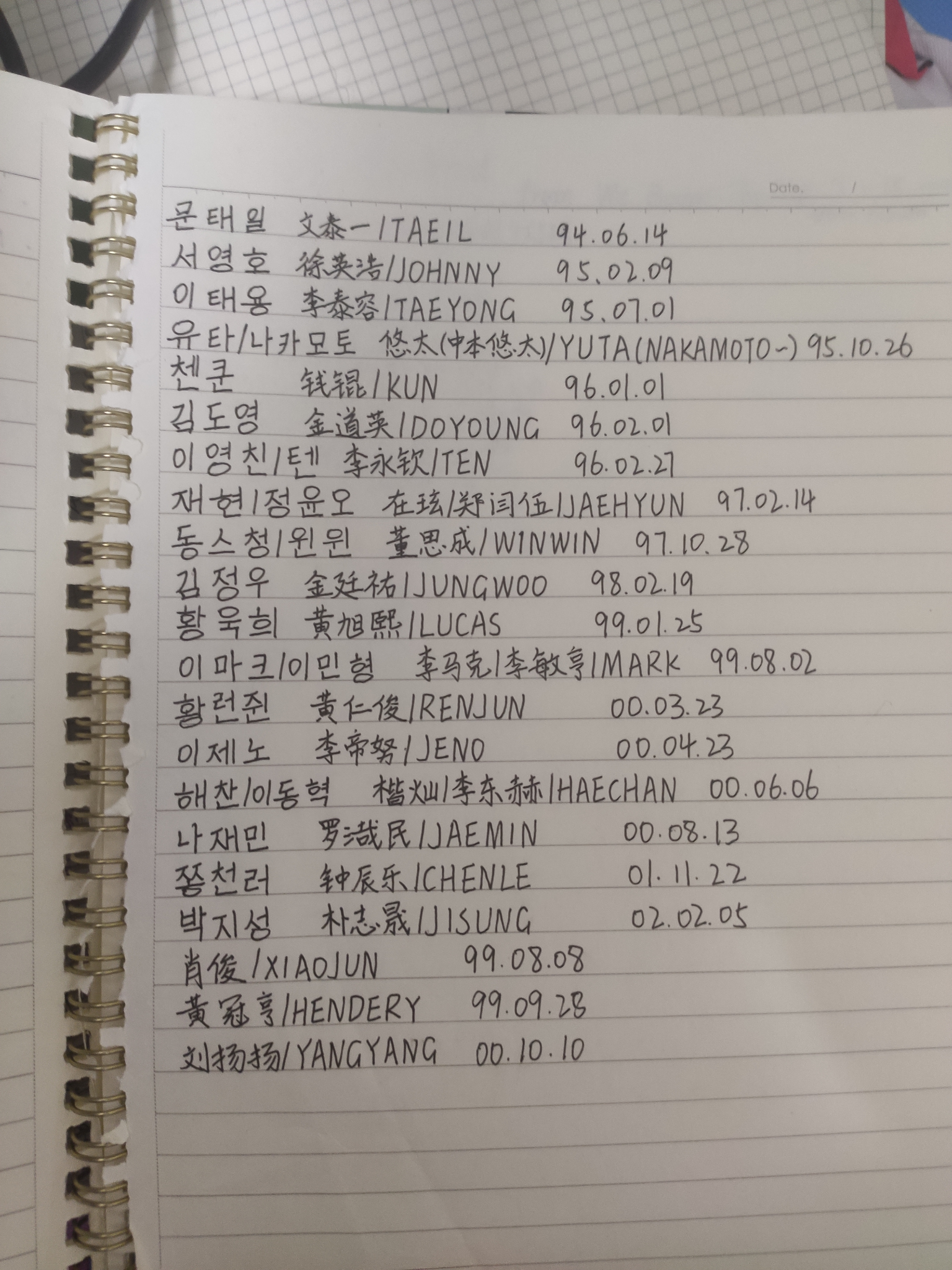 nct全员韩国名字怎么写