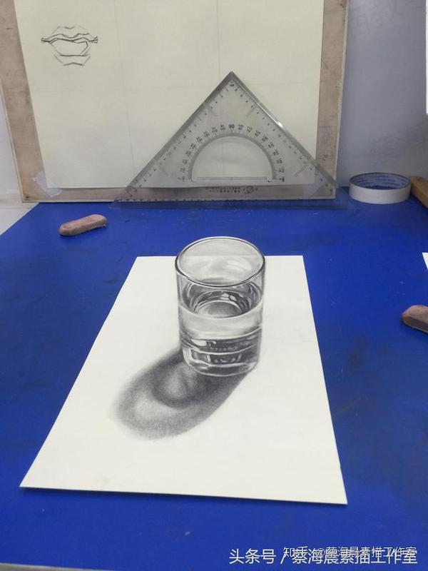 3d素描立体画 玻璃杯的原版步骤稿!想画的同学可以临摹一张!