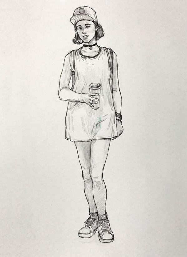 速写教程 | 正面站姿小姐姐