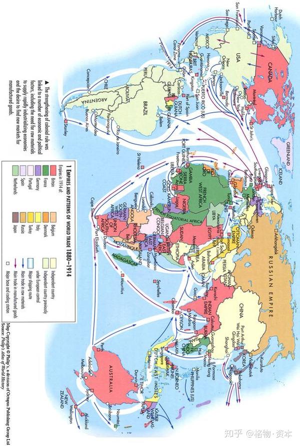 ▼图:一战前,帝国主义资本输出地图.