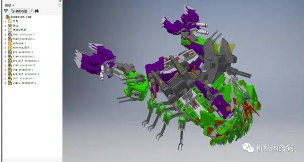 机器人scorponok蝎子变形金刚拼装模型3d图纸inventor设计