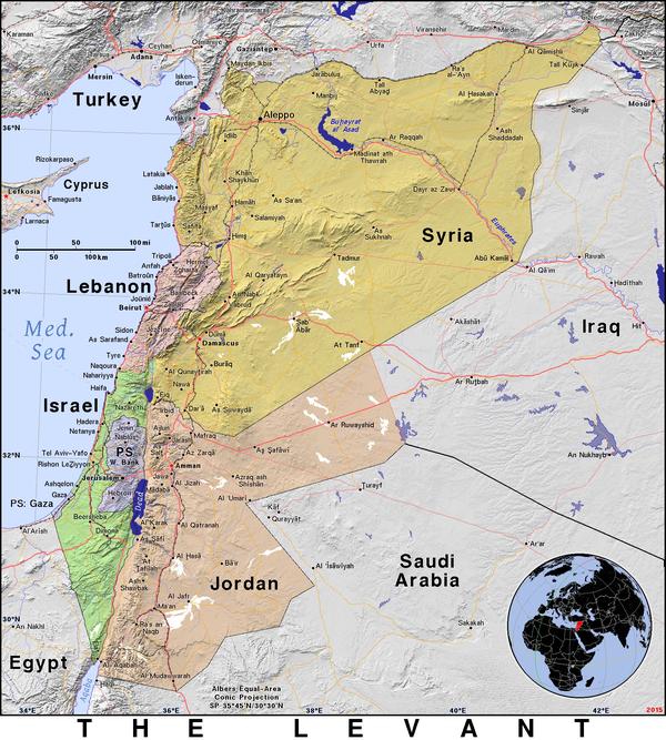 历史旧称黎凡特),包括今天的叙利亚,黎巴嫩,约旦,以色列,巴勒斯坦地区