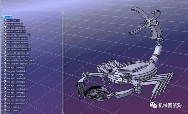 精巧机构scorpion机械仿生蝎子模型3d图纸catia设计