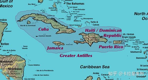 (antillas mayores) 四岛中最小的一个岛(其他三个岛分别是古巴岛