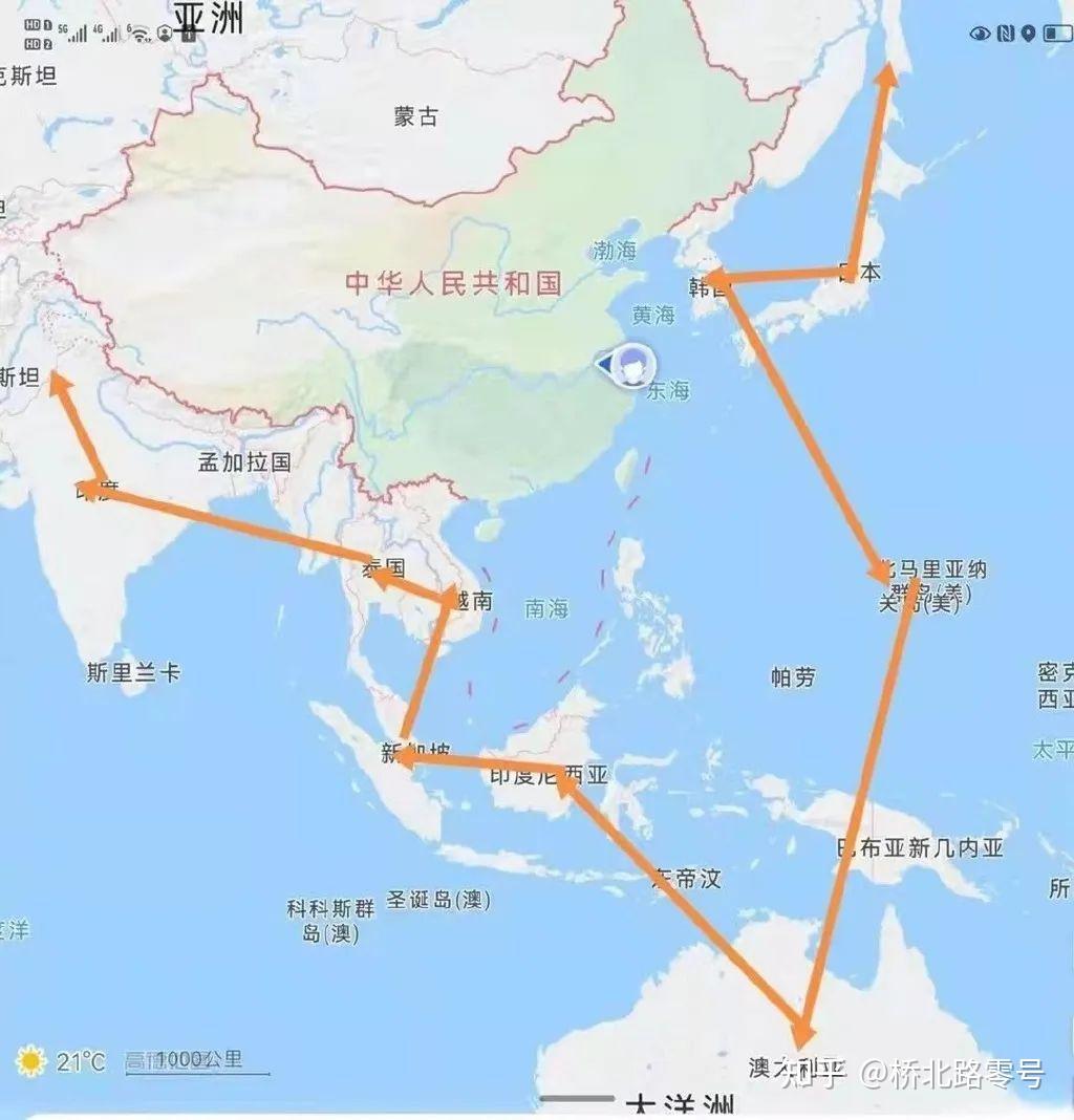 除了北方俄罗斯外,日本,澳大利亚和印度对中国就是一个妥妥的包围圈