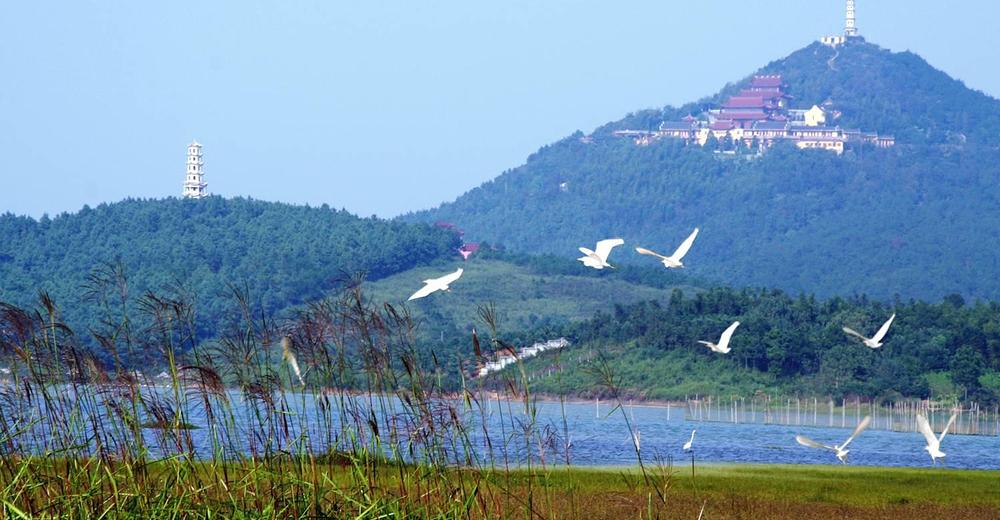 空气很清新的仙山湖风景区 欣赏美丽景色 低音号旅游