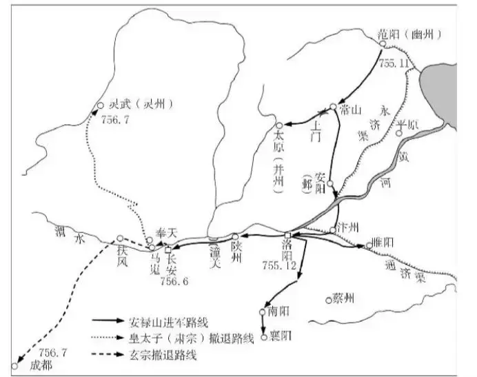 唐朝方面的撤退路线图或许连安禄山自己都没想到叛乱的进攻竟然这般