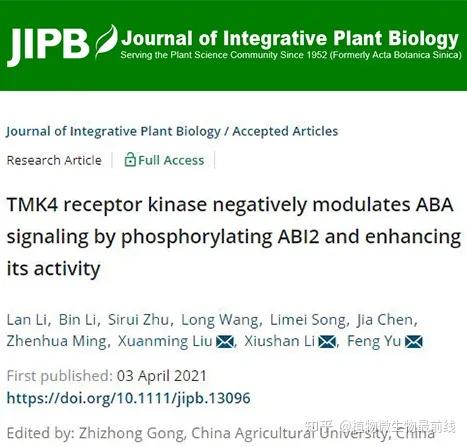 湖南大学生物学院发现受体蛋白激酶TMK调控ABA信号通路 知乎