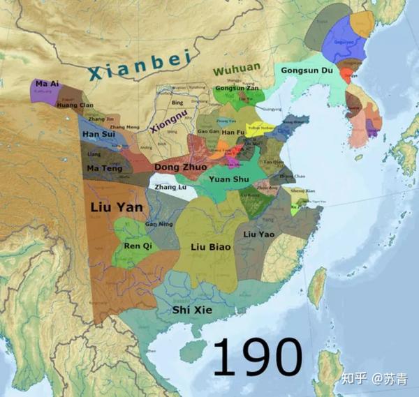 三国是在一批较小的中国王国合并之后形成的,这就是公元前190年中国的