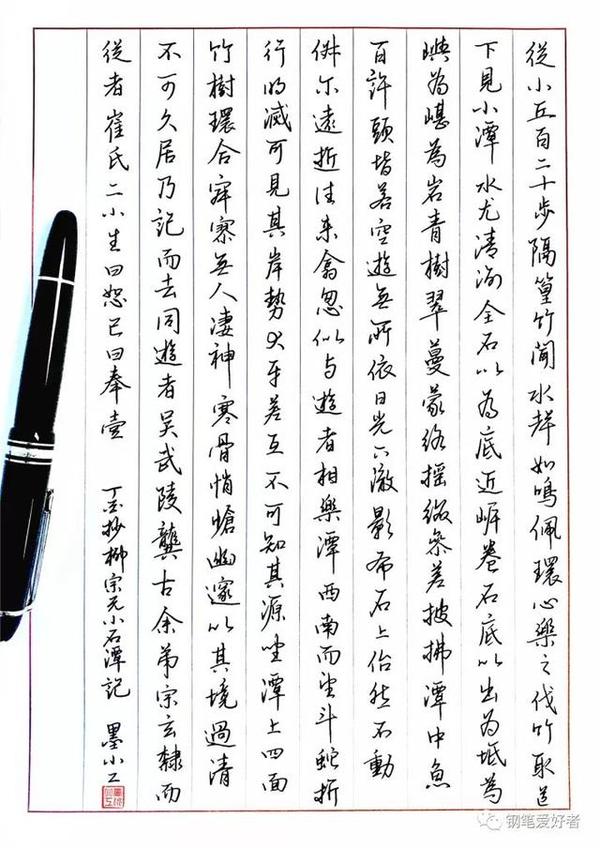 每周一篇钢笔字,柳宗元《小石潭记》手写钢笔字笔友习作欣赏