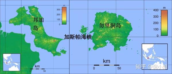 倪小姐标地图:勿里洞岛所在位置,红圈是勿里洞岛所在位置.