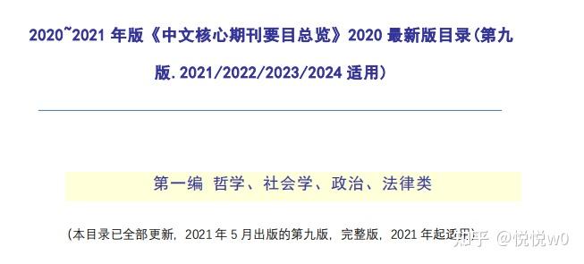 20202021年版中文核心期刊要目总览