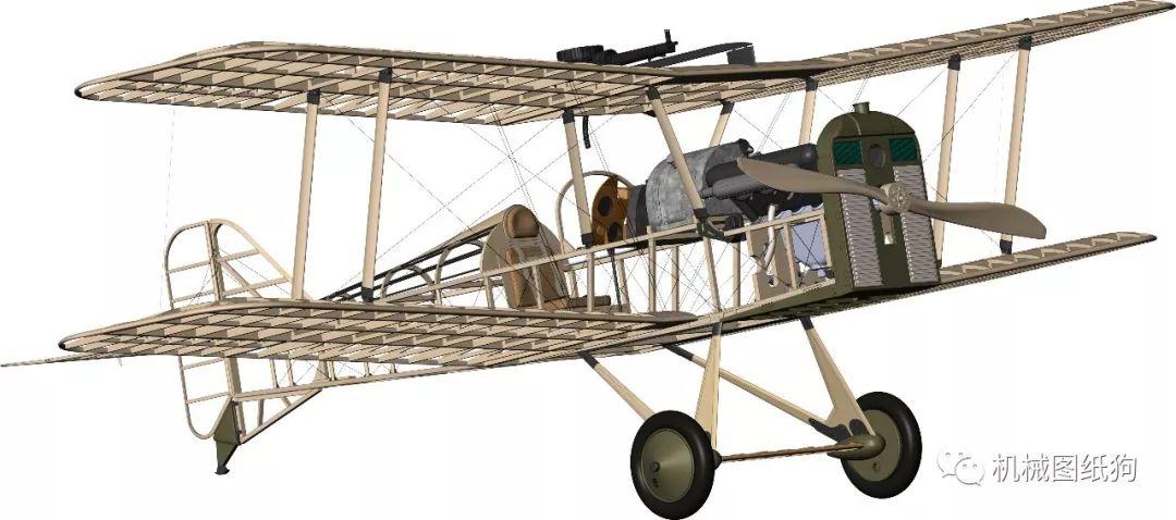 【飞行模型】avion se5a双翼飞机框架3d模型图纸 x_t格式