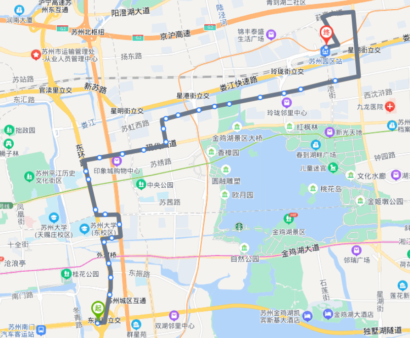 江苏苏州园区火车站87路公交车路线:首末班:06:30-20:40:沪宁城铁