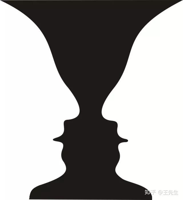 1915年,由格式塔心理学家爱德加·鲁宾设计的反转图形《花瓶幻觉》,是
