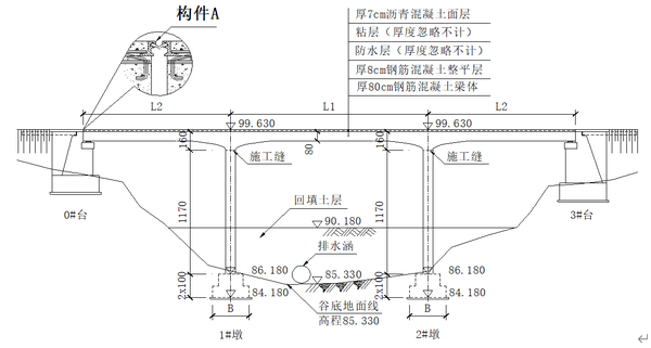 桥梁立面布置示意图(高程单位:m;尺寸单位:cm)