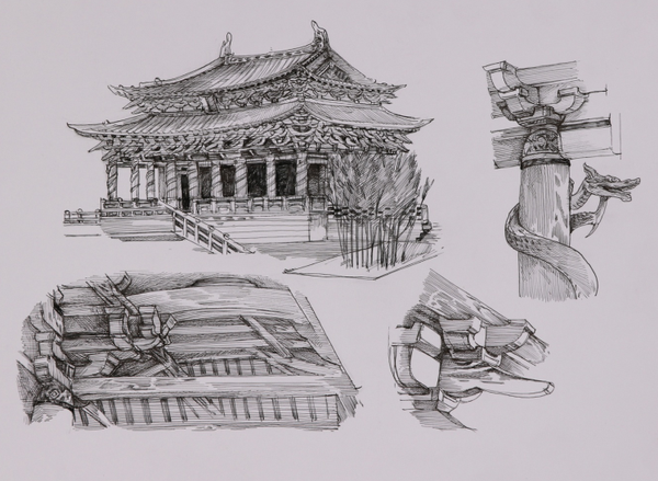 又画游学记 | 晋北看"房"笔记(下篇)——中国古建筑的手绘画法分享
