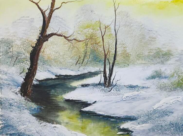 绘画教程97——暖阳冬雪,刀画雪景这么简单,你不来学学?