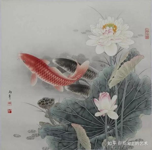 路雨年年年有余工笔画作品