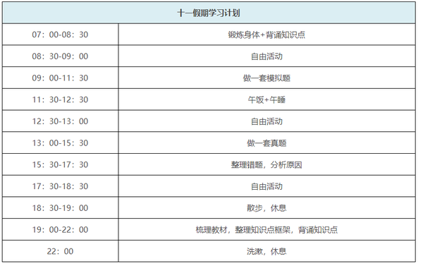 税务师备考假期计划:   十一假期足足有七天