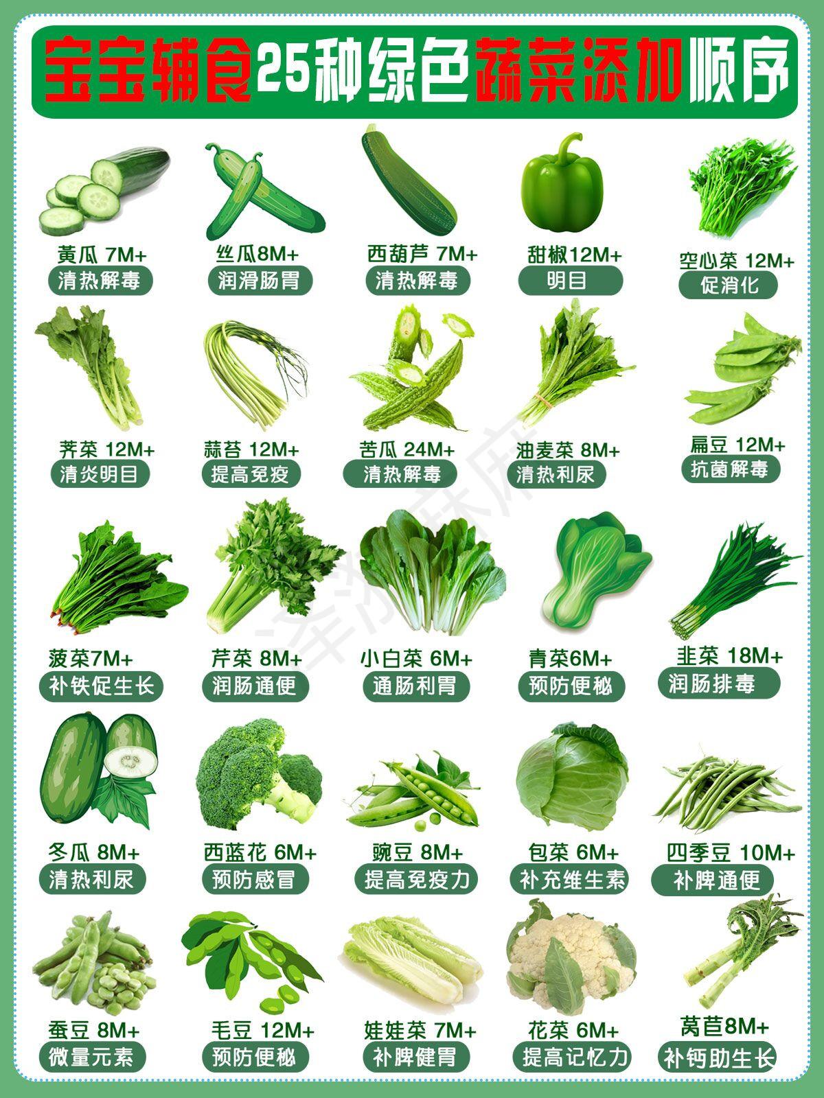 宝宝辅食25款常见绿色蔬菜添加顺序宝妈收藏备用