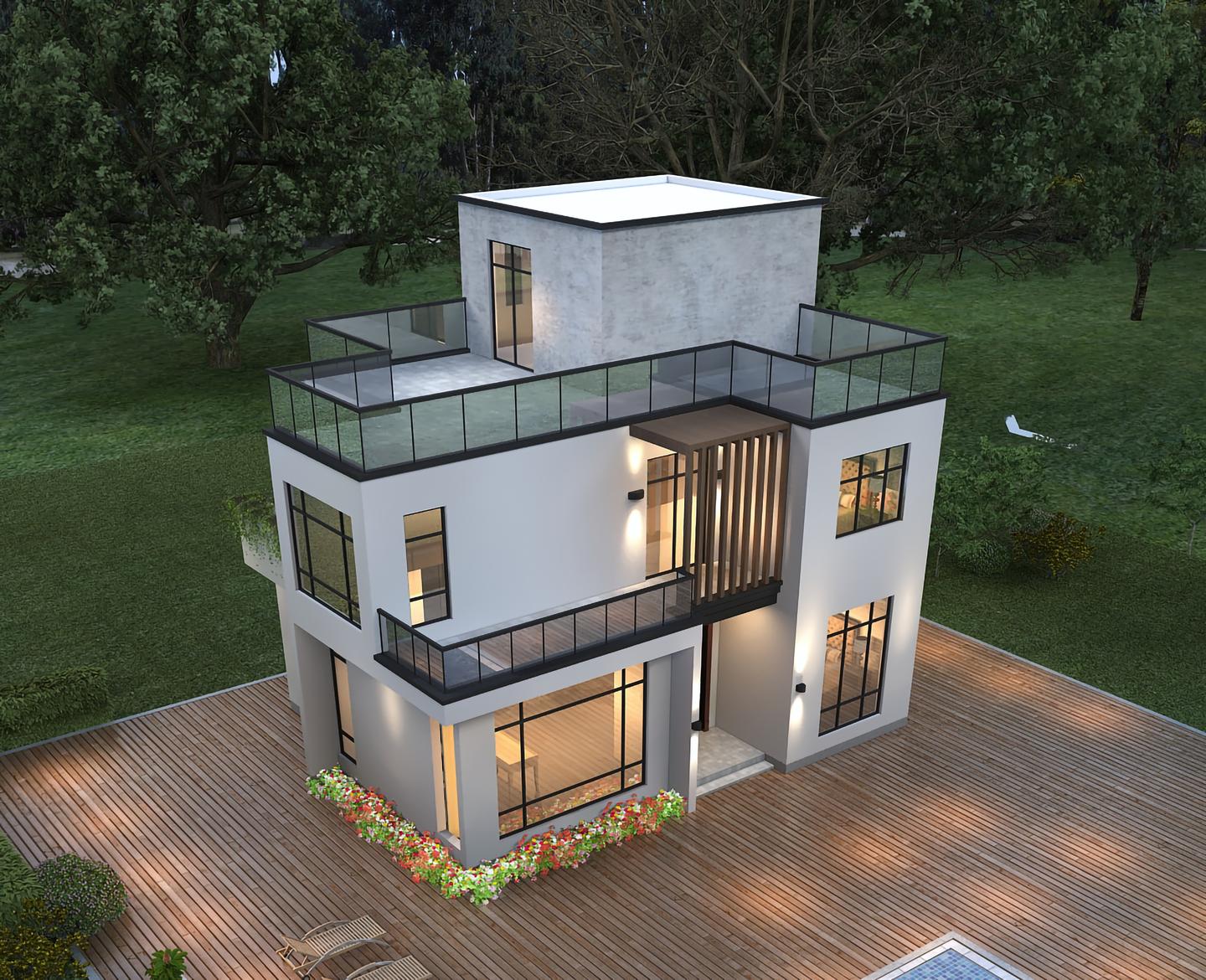 二层半现代风别墅适合五口之家的小宅基地设计