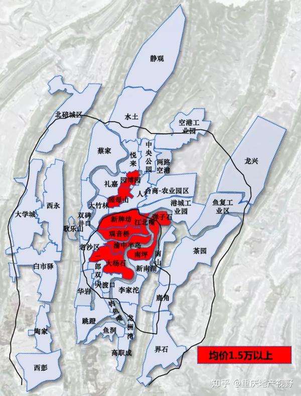 01.均价表现1.5w以上板块 在重庆来说,虽然有部分