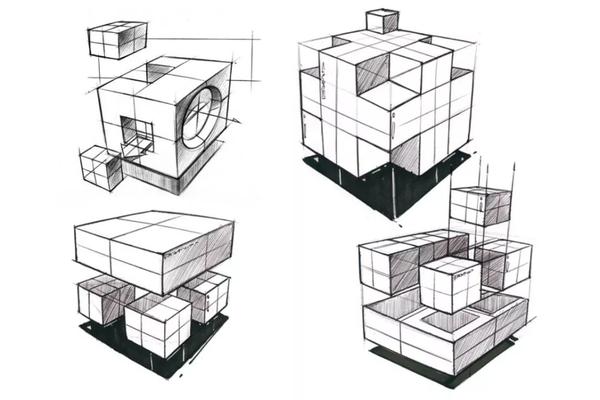 手绘基础产品手绘的方体球体柱体加减法绘制