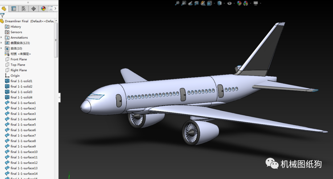 【飞行模型】dreamliner 波音787飞机模型3d图纸 solidworks设计