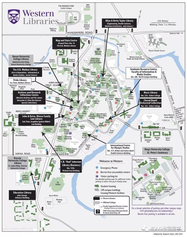 5分以上  西安大略大学全校区平面图 可以看见三大学院都被主校区包围