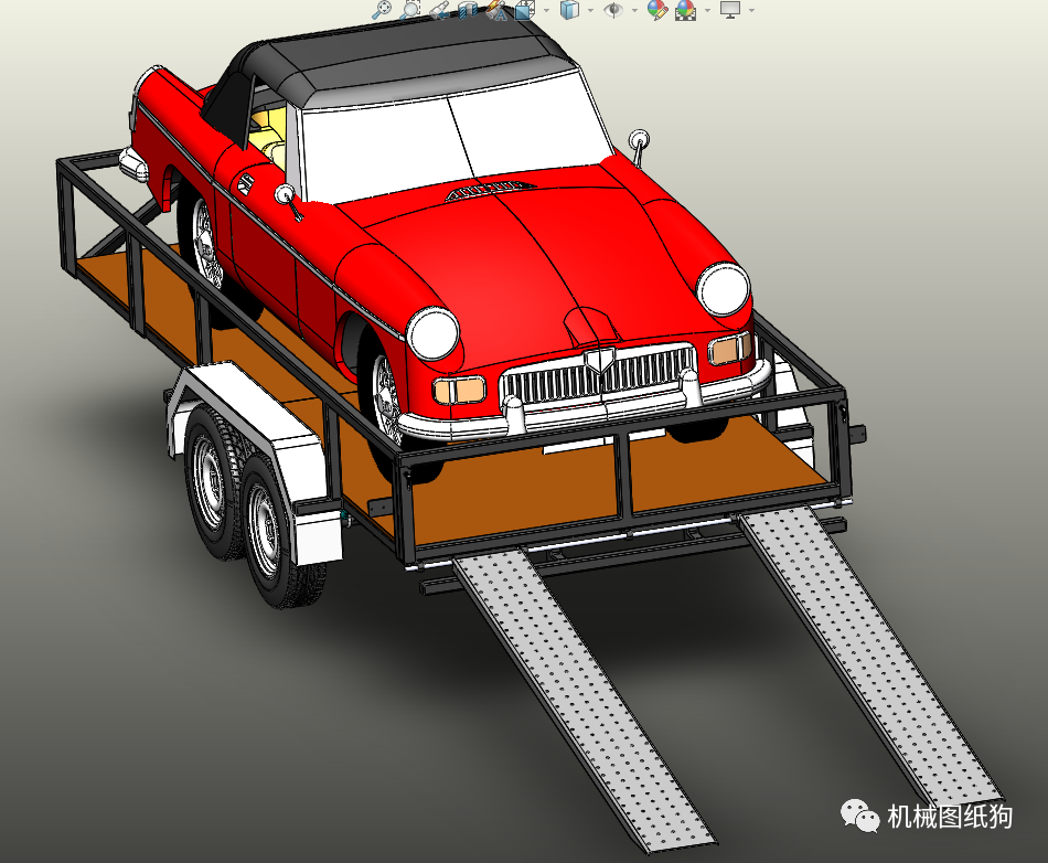 【其他车型】小型汽车平板拖车3d图纸 solidworks设计