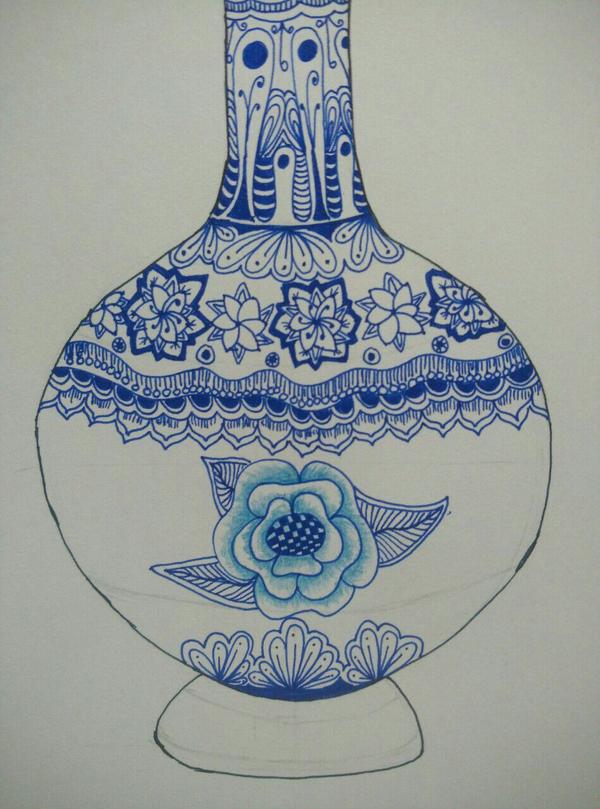 手绘禅绕画之青花瓷瓶(附步骤)