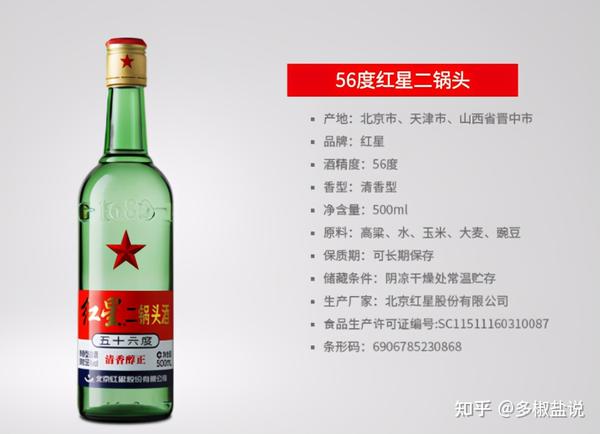 红星二锅头(绿瓶-绿棒子) 56度 清香型 (北京红星股份有限公司) 500ml