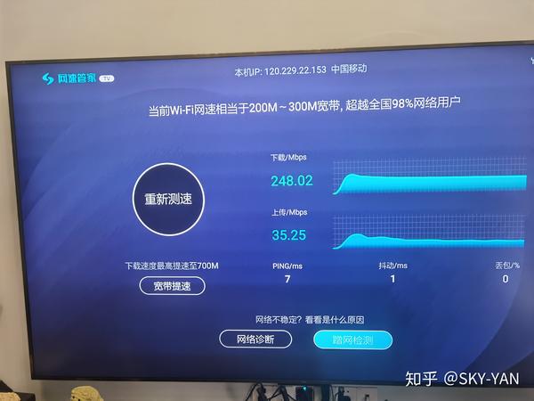 用网速管家app测速,能达到248.