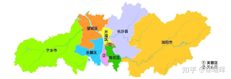 长沙市现辖6个市辖区,1个县,代管2个县级市.