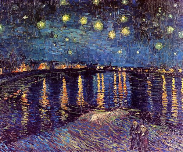 starry night over the rhone, van gogh, 1888, 藏于musée d"orsay