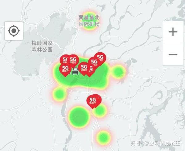 放大中国联通的5g覆盖地图,在中心城区内出现了一些零零散散的小区域