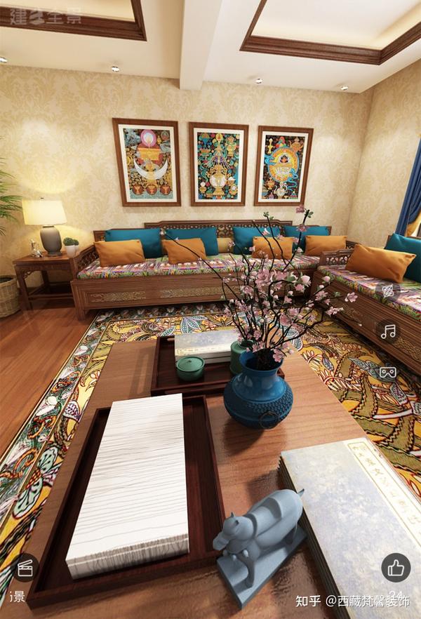 客厅与传统的藏式客厅相比,少了一些繁杂的修饰,多了一份宁静素雅