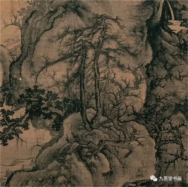 《早春图》全景式构图 融高远,深远,平远于一画 以典型的卷云皴 展现