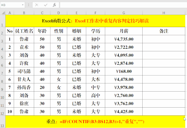 excel工作表中巧用ifcountif函数判断内容是否重复