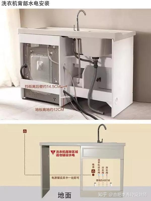 插座不要装在洗衣机的正后方,不然要留出多余插电的空间,装在水槽下面