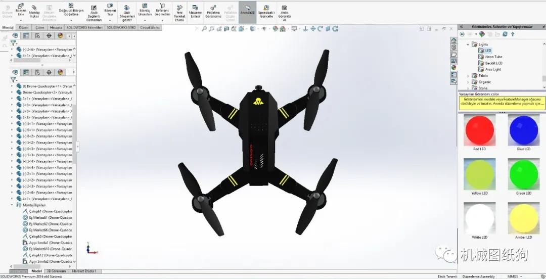 【飞行模型】goktug可折叠式四轴无人机3d数模图纸 solidworks设计