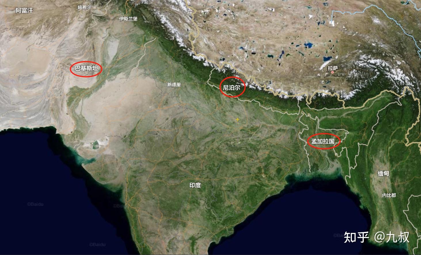 中国和印度偶有争端,但地域上有 青藏高原的天然屏障 巴基斯坦因